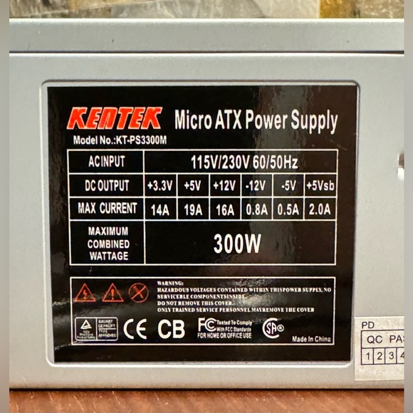 Kentek Micro ATX Power supply KT-PS3300M 115V PC 300W. - Picture 1 of 6